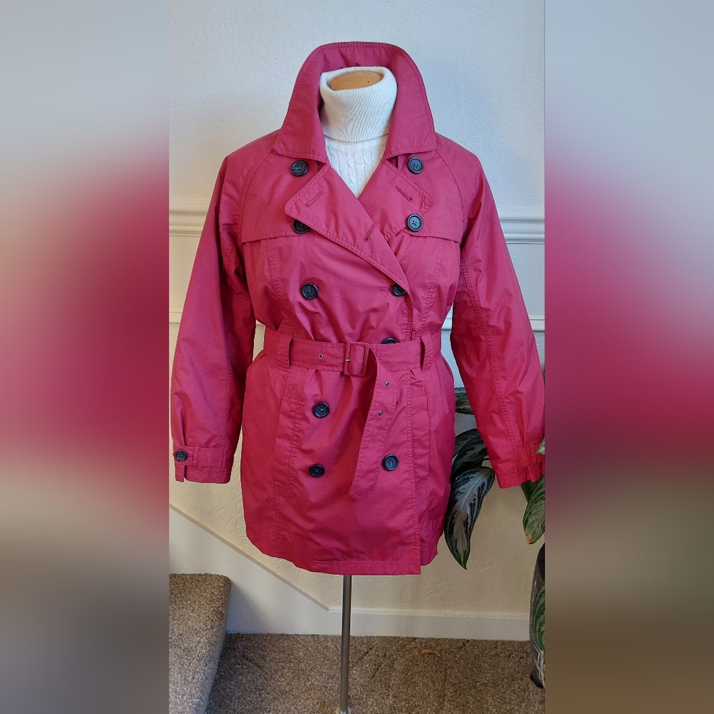 Women's Double-Breasted Red Water Resistant Trench Coat